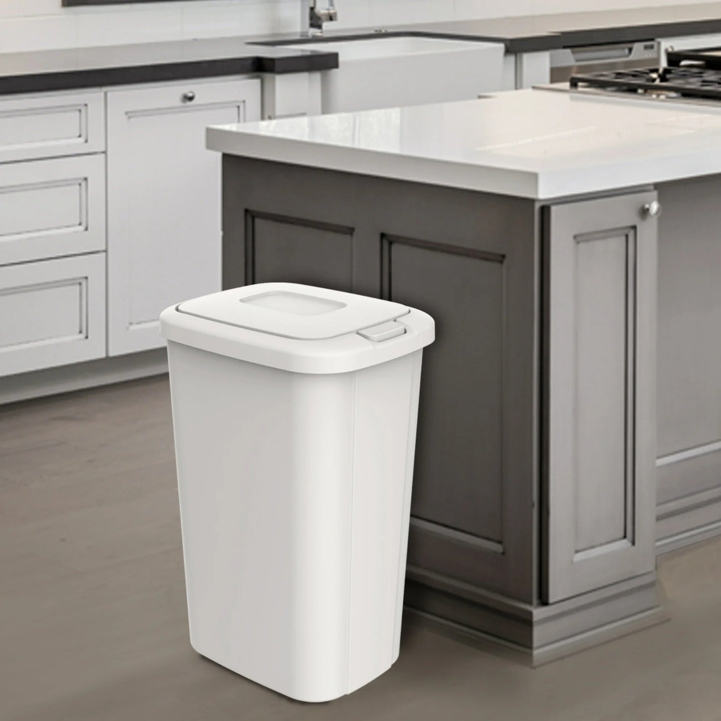 LunaLulinlk White 13.3 Gallon Touch Screen Kitchen Trash Can with Lid Plastic Trash Can