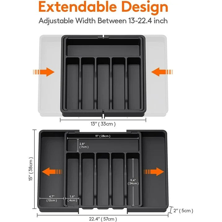 LunaLulinlk Silverware Drawer Organizer Expandable Utensil Tray Adjustable Flatware, Plastic, Black