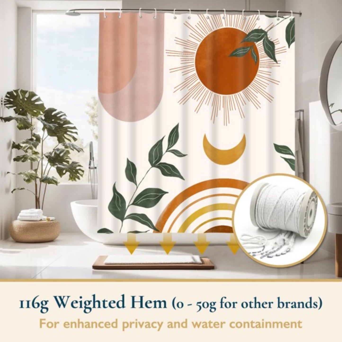 LunaLulinlk Shower Curtain with Hooks – Heavy-Duty Mold/Mildew-Resistant