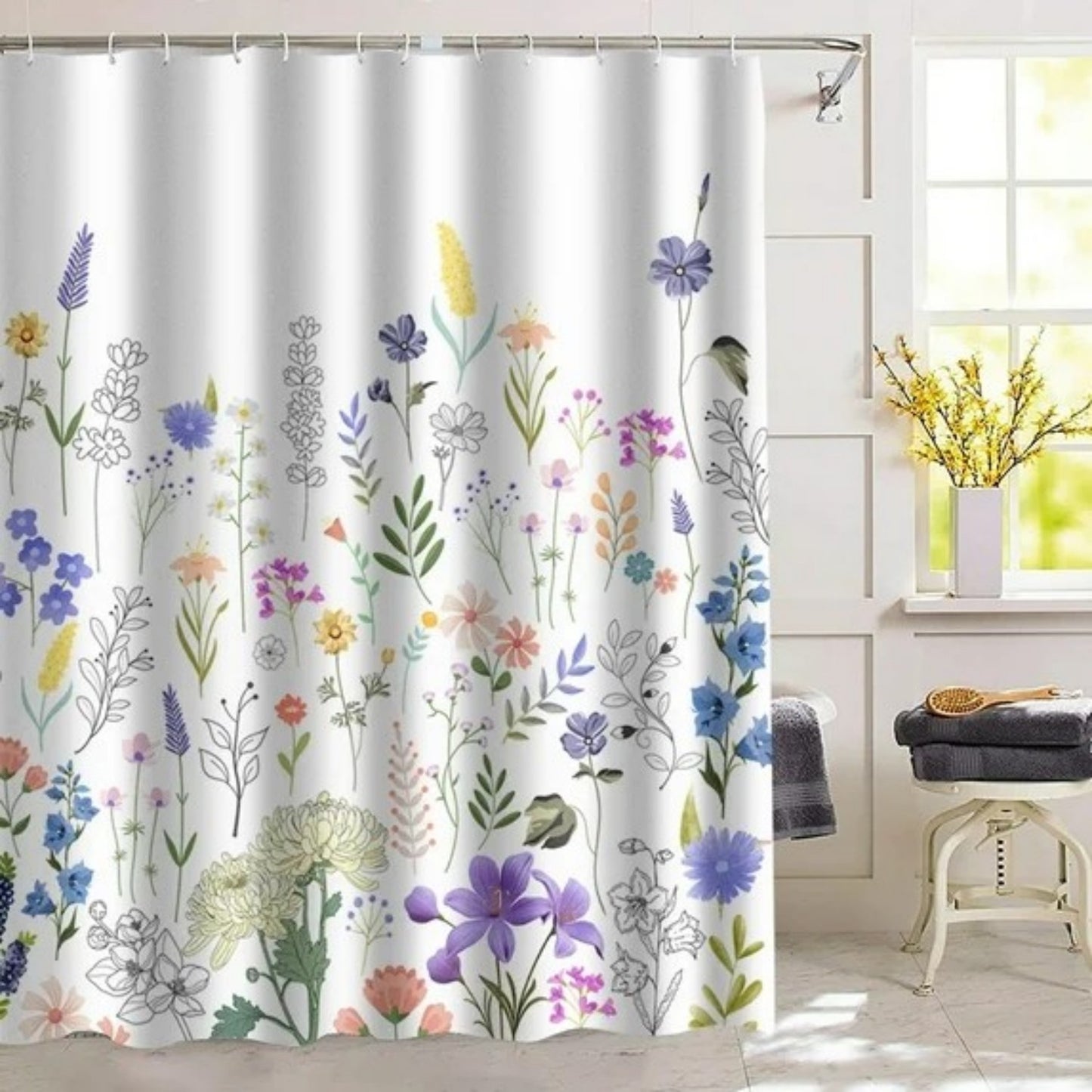 LunaLulinlk Spring Shower Curtain 72" X 72" Flowers Waterproof Bathroom Decor with 12 Hooks