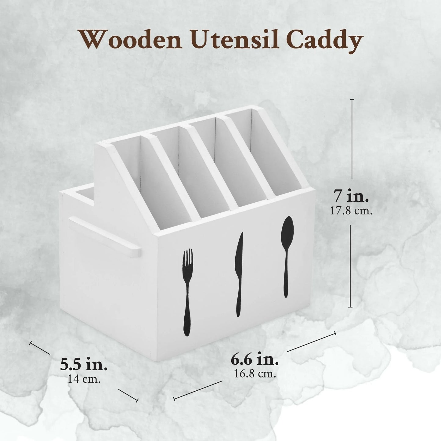 LunaLulinlk Small Wooden Utensil Holder with 5 Slots for Fork, Knife, and Spoons, Silverware Holder, Kitchen Organization (White, 7x5.25x6.5 in)