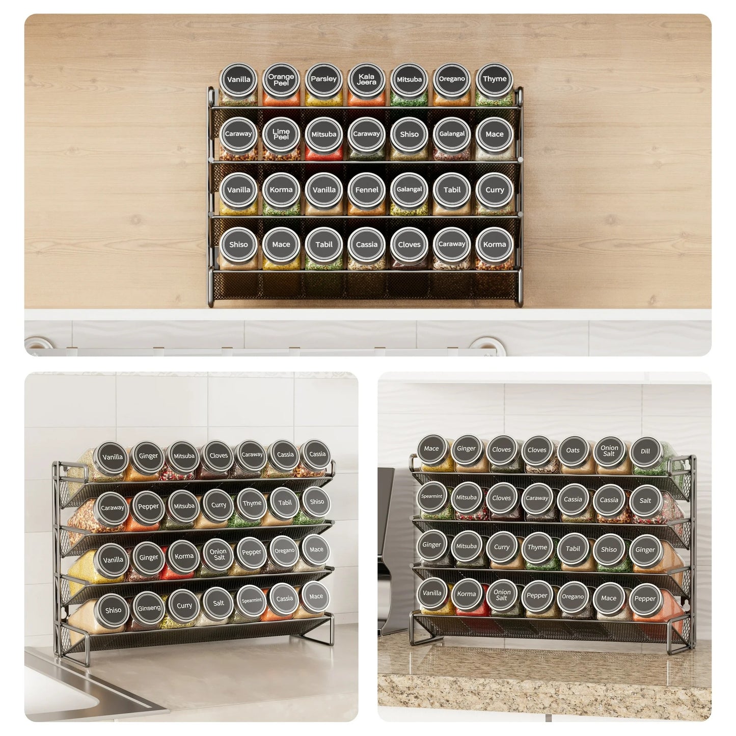 LunaLulinlk Spice Rack Organizer with 32 Jars, 4.4"D x 15.3"W x 10.8"H, Black
