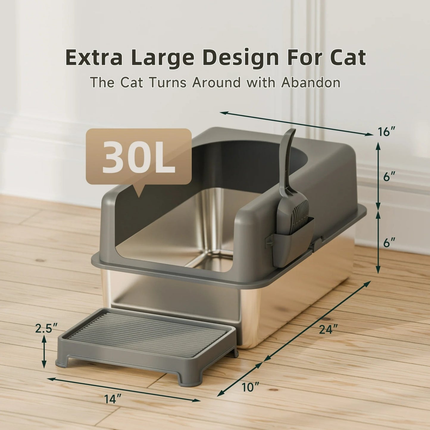 LunaLulinlk with Scoop&mat Stainless Steel Cat Litter Box with High-Sided - Durable, Hygienic, and Escape