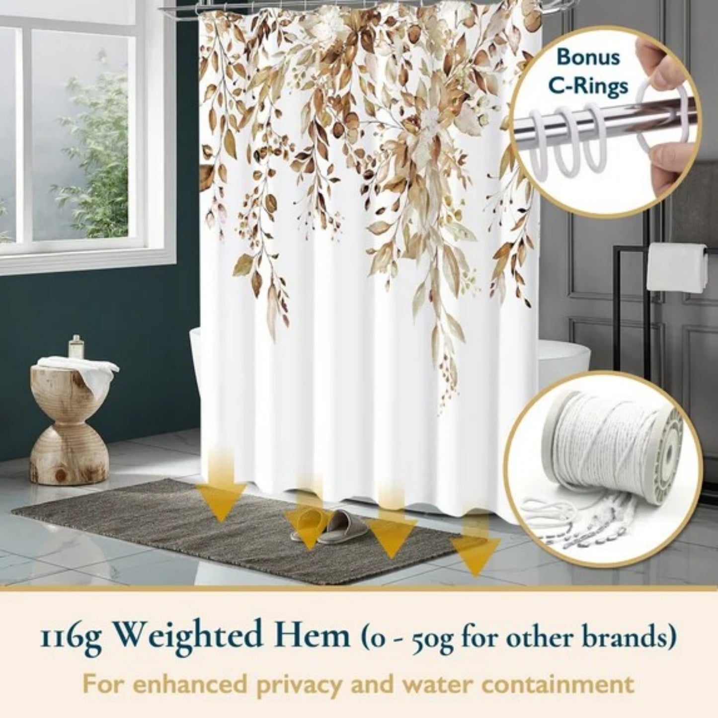 LunaLulinlk Shower Curtain with Hooks – Heavy-Duty Mold/Mildew-Resistant