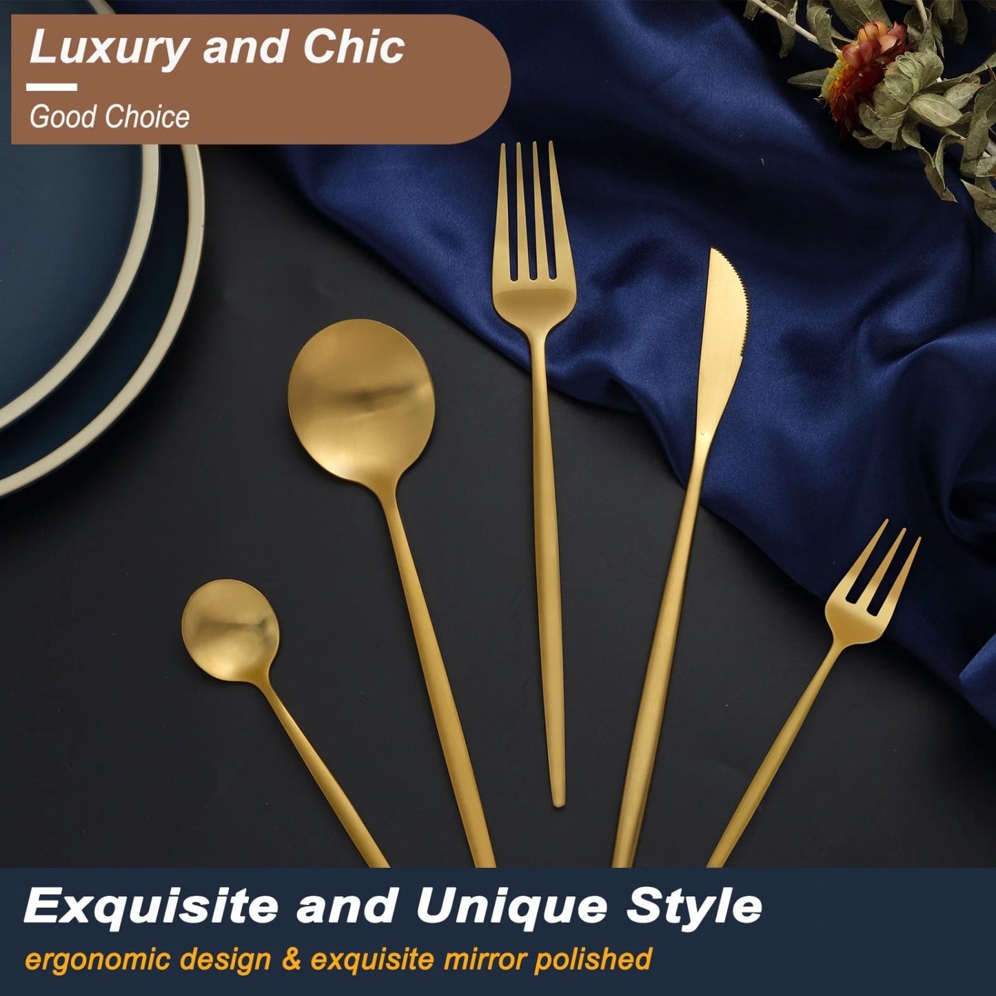 LunaLulinlk Silverware Set, 20-Piece Stainless Steel Flatware Set, Tableware Cutlery Set Service for 4