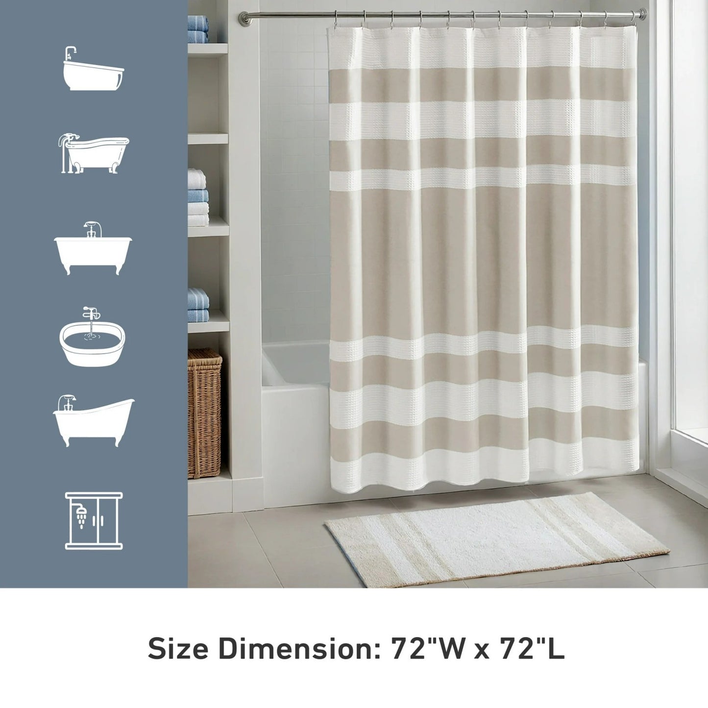 LunaLulinlk Spa Waffle Weave Textured Polyester Shower Curtain
