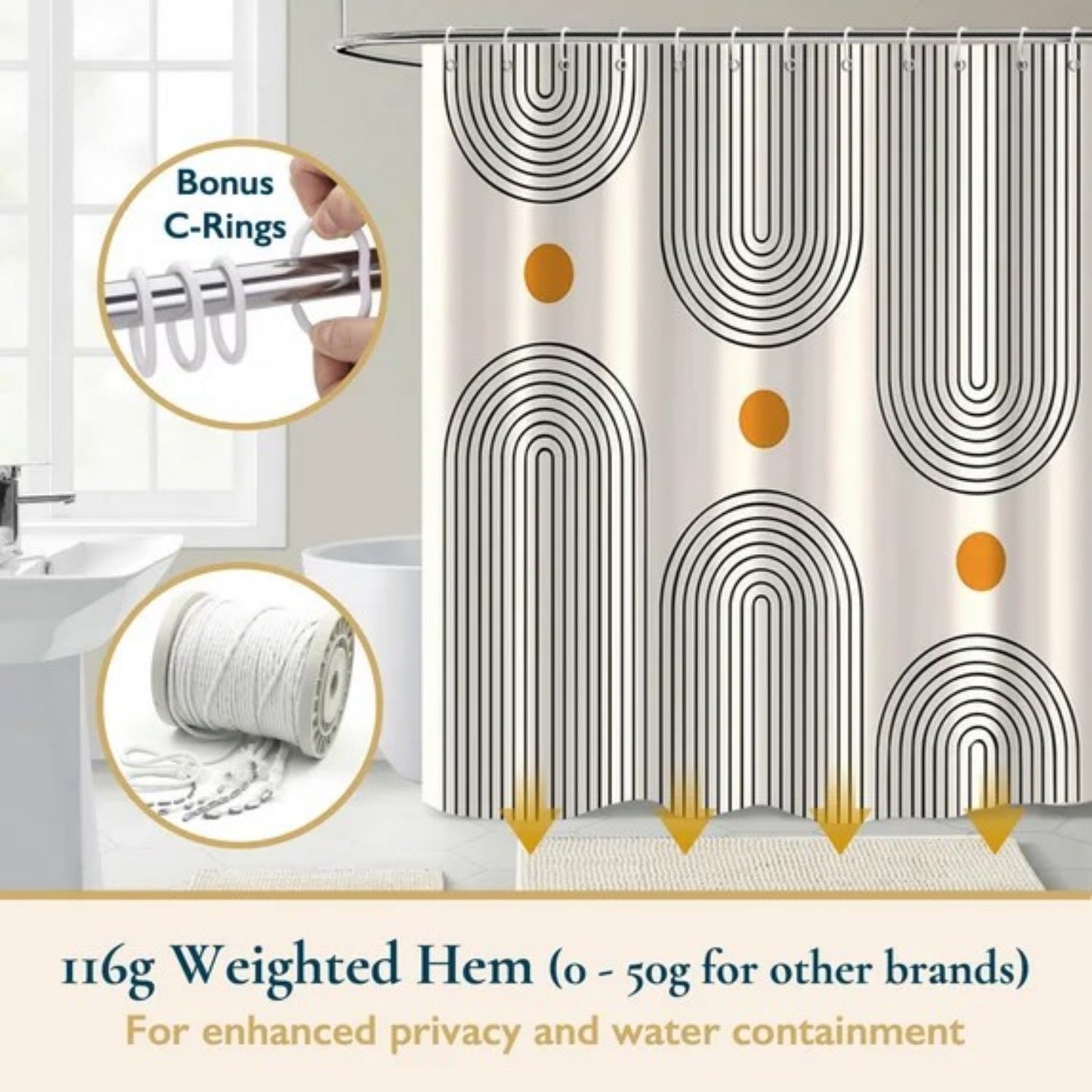LunaLulinlk Shower Curtain with Hooks – Heavy-Duty Mold/Mildew-Resistant