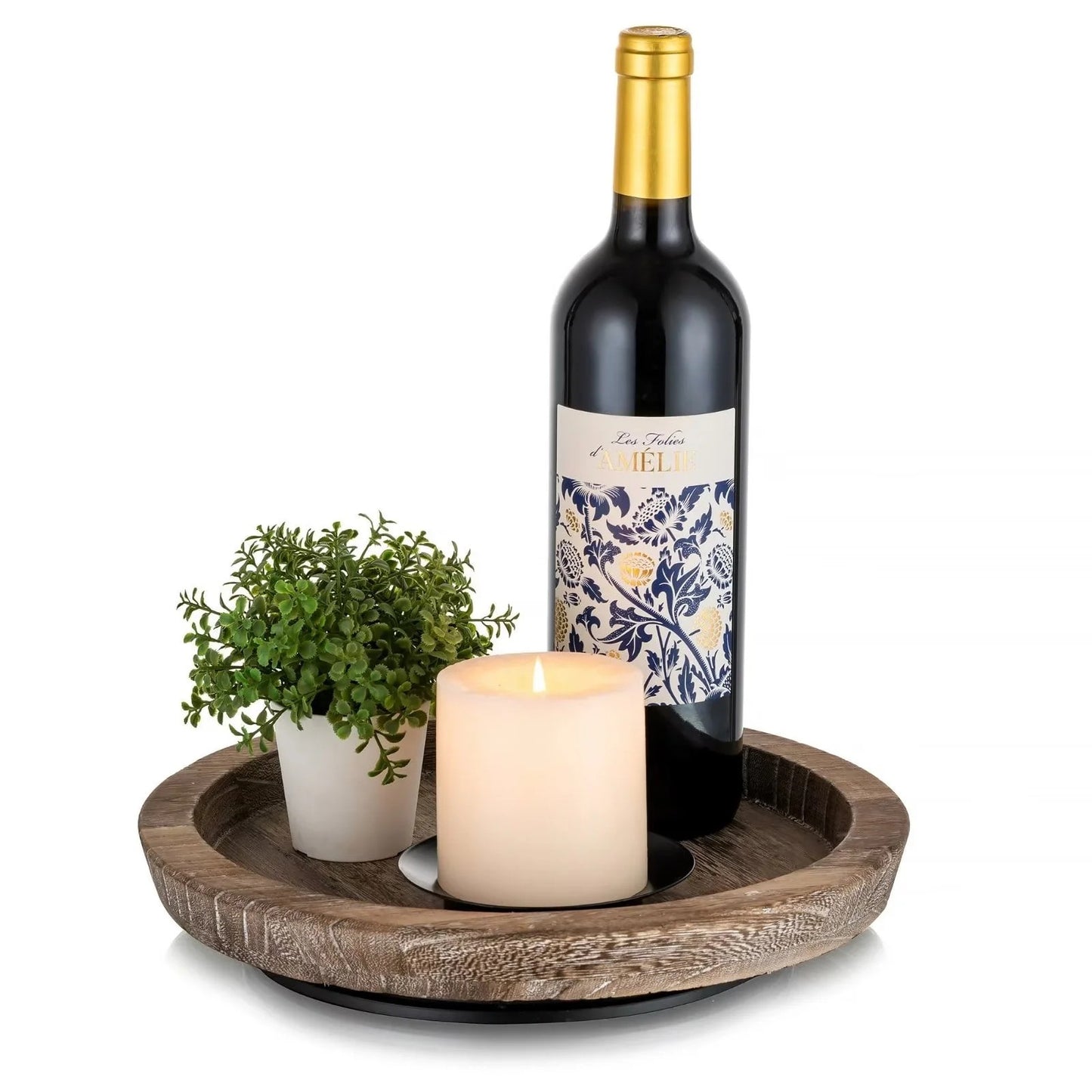 LunaLulinlk Turntable Wood Lazy Susan Organizer For Table Top, Decorative Round Candle Holder Trays for Kitchen Countertop