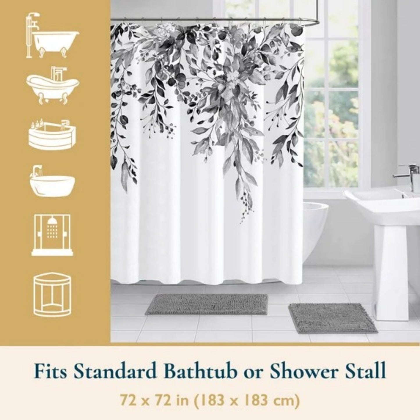LunaLulinlk Shower Curtain with Hooks – Heavy-Duty Mold/Mildew-Resistant
