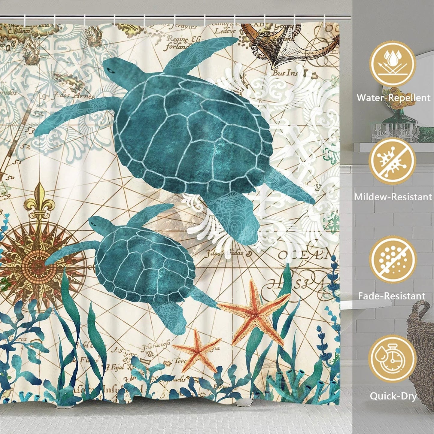 LunaLulinlk Waterproof Fabric Shower Curtain with 12 Hooks and Toilet Rugs