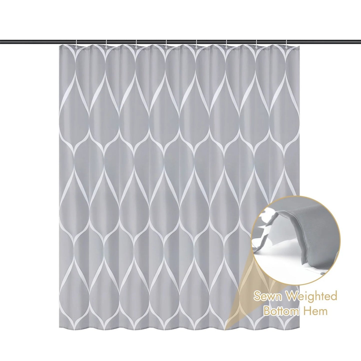 LunaLulinlk Wavy Print Shower Curtain with 12 Hooks