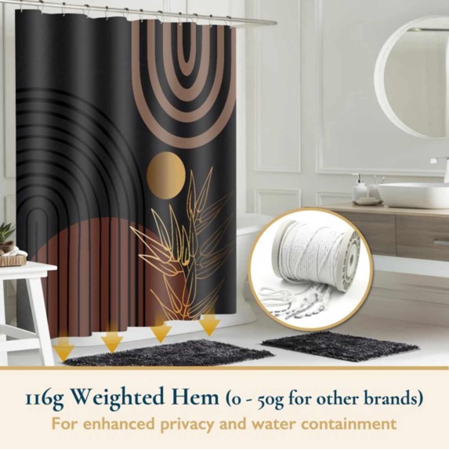 LunaLulinlk Shower Curtain with Hooks – Heavy-Duty Mold/Mildew-Resistant