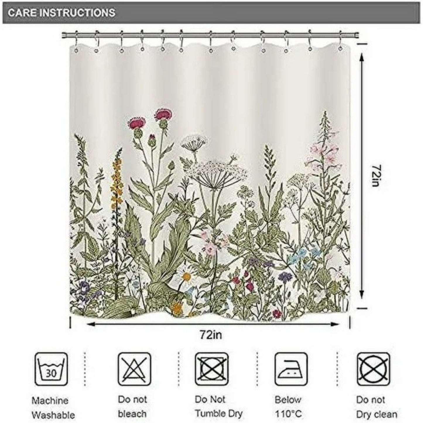 LunaLulinlk Wildflower Botanical Shower Curtain