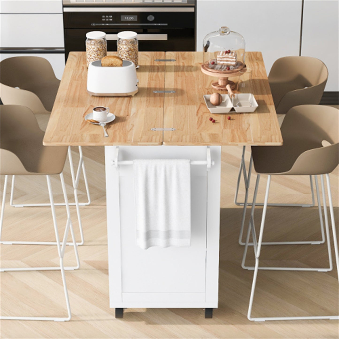 "LunaLulinlk Kitchen Island with Foldable Counter Top, Kitchen Storage Cart with Slide-Out Shelf, Towel Rack and Drawer "