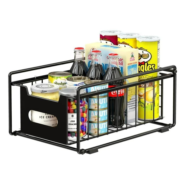 LunaLulinlk Simple Pull Out Cabinet Sliding Basket, 1-Tier Under Sink Organizer and Storage for Kitchen, Pantry, Bathroom, Black