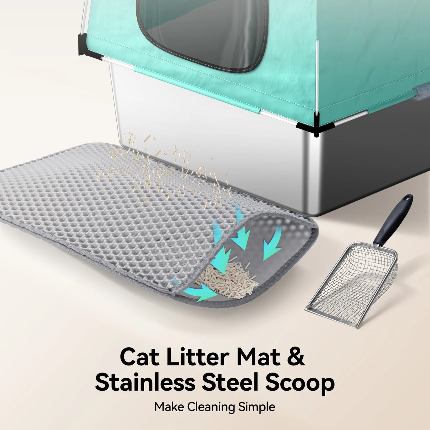 LunaLulinlk Stainless Steel Cat Litter Box with High-Sided Oxford Fabric Cover,Extra Large Square,Easy to Clean