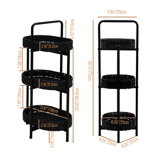 LunaLulinlk Small Handwoven Side Tables 3-Tier Oval Organizer Portable Storage Shelf for Kitchen, Living Room, Bedroom