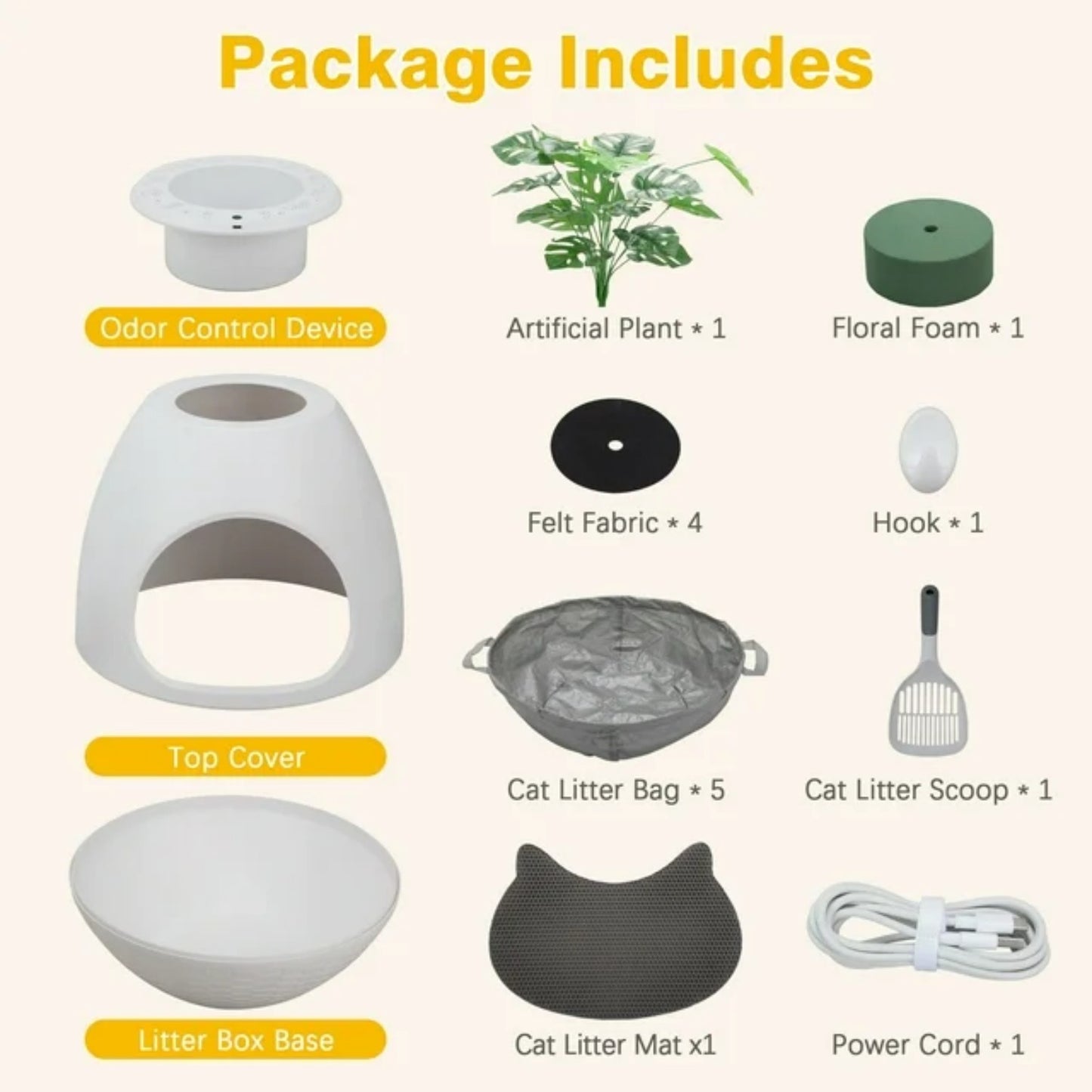 LunaLulinlk White upgraded version artificial plant cat litter box with deodorizing scoop