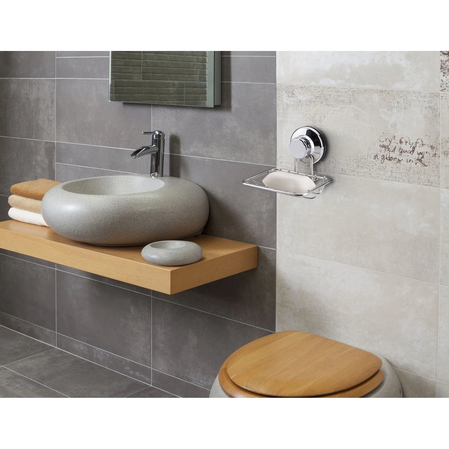 "Super Powerful Vacuum Suction Cup Shower Soap Dish - Strong Rustproof Stainless Steel Soap Saver Sponge Holder for Bathroom & Kitchen Sink "