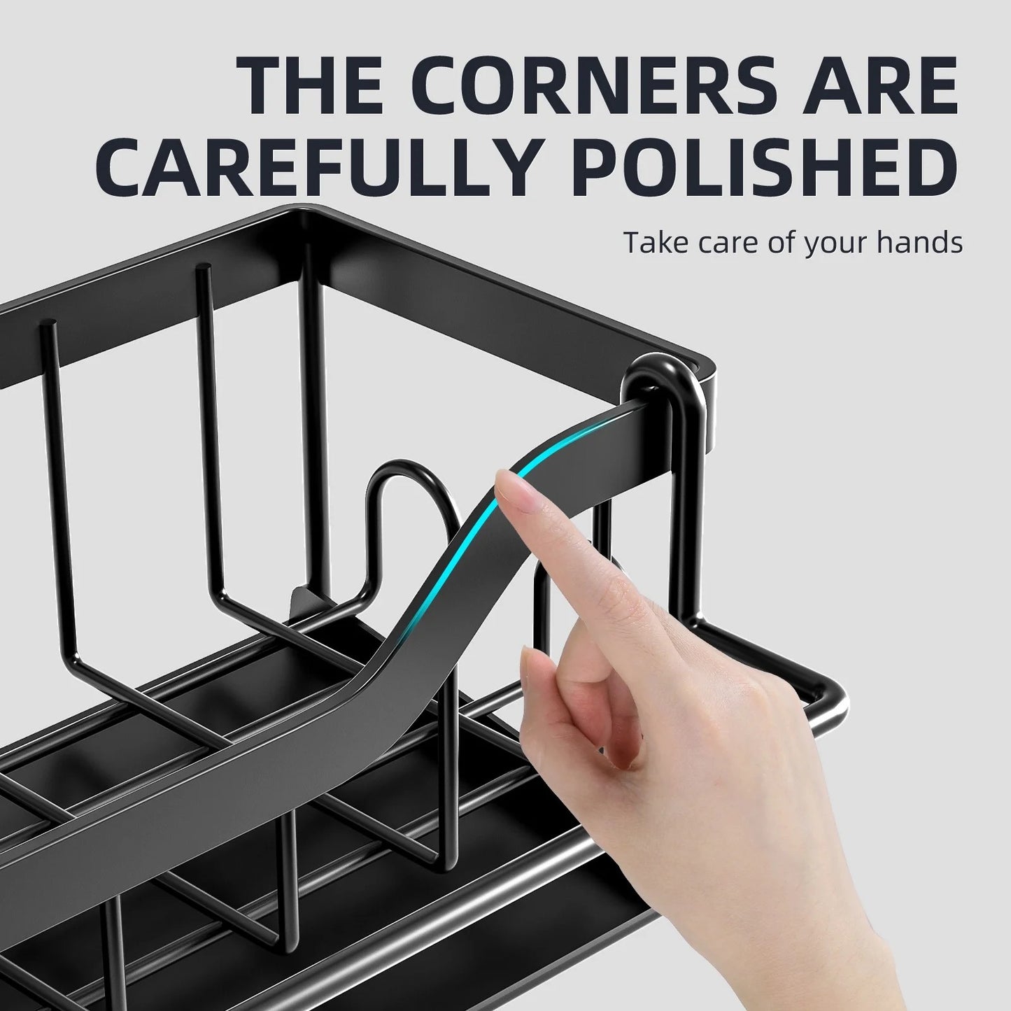 LunaLulinlk Space-Saving Kitchen Sink Rack - Wall-Mounted Dish Cloth & Sponge Holder (Black)