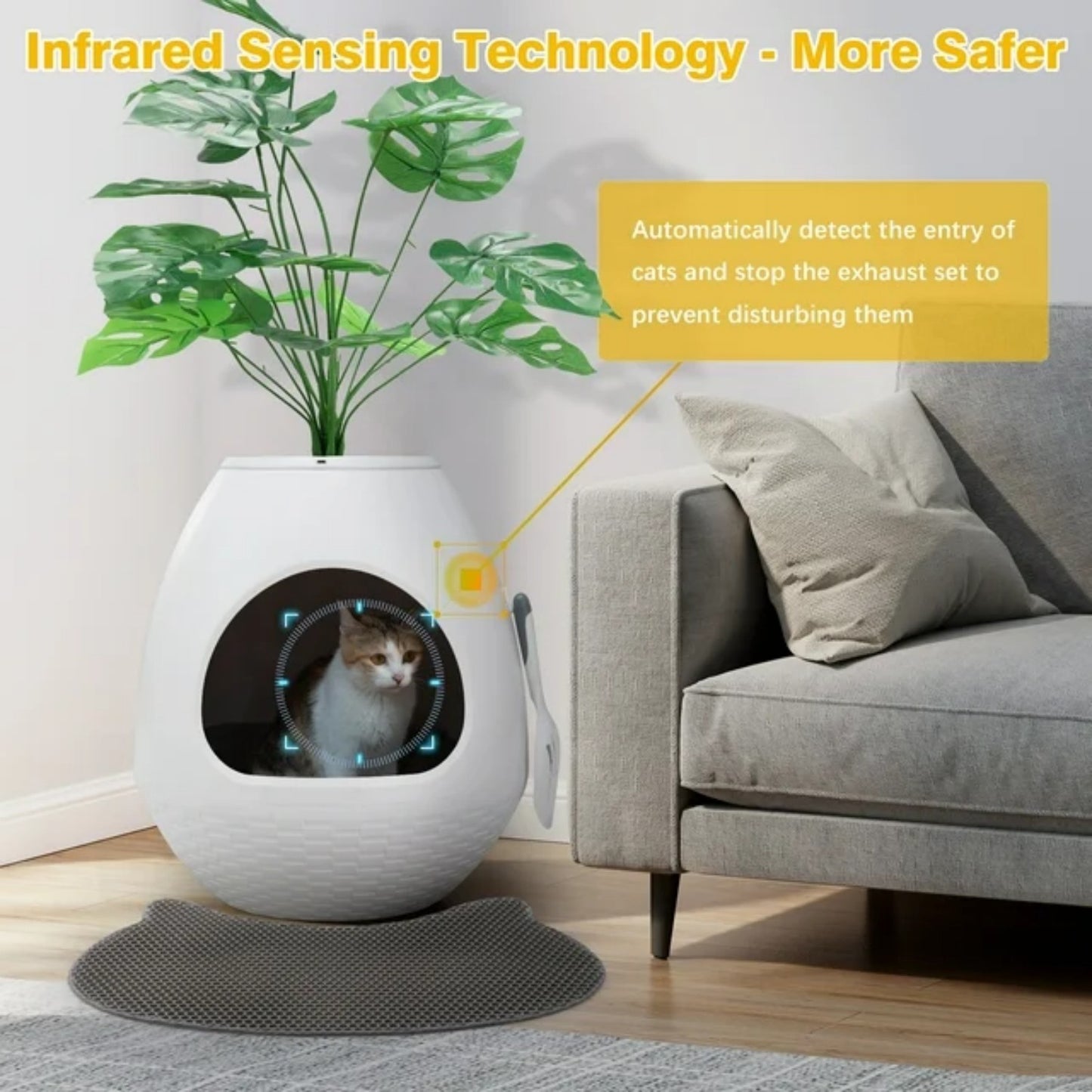 LunaLulinlk White upgraded version artificial plant cat litter box with deodorizing scoop
