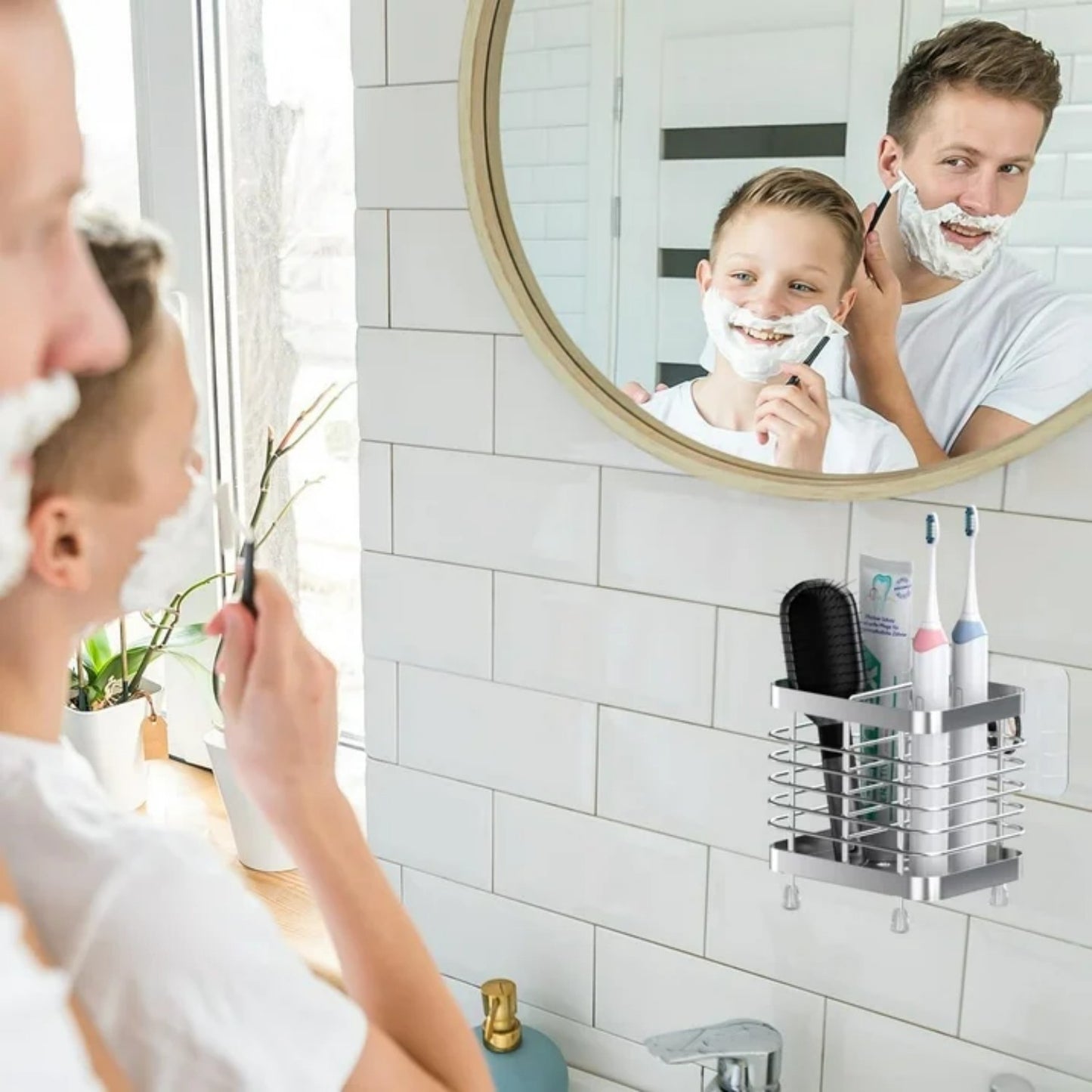 LunaLulinlk Toothbrush Holders Stainless Steel Electric Toothbrush Holder Wall Mounted, Shower Toothbrush Toothpaste Holder, 2 Slots, Silver