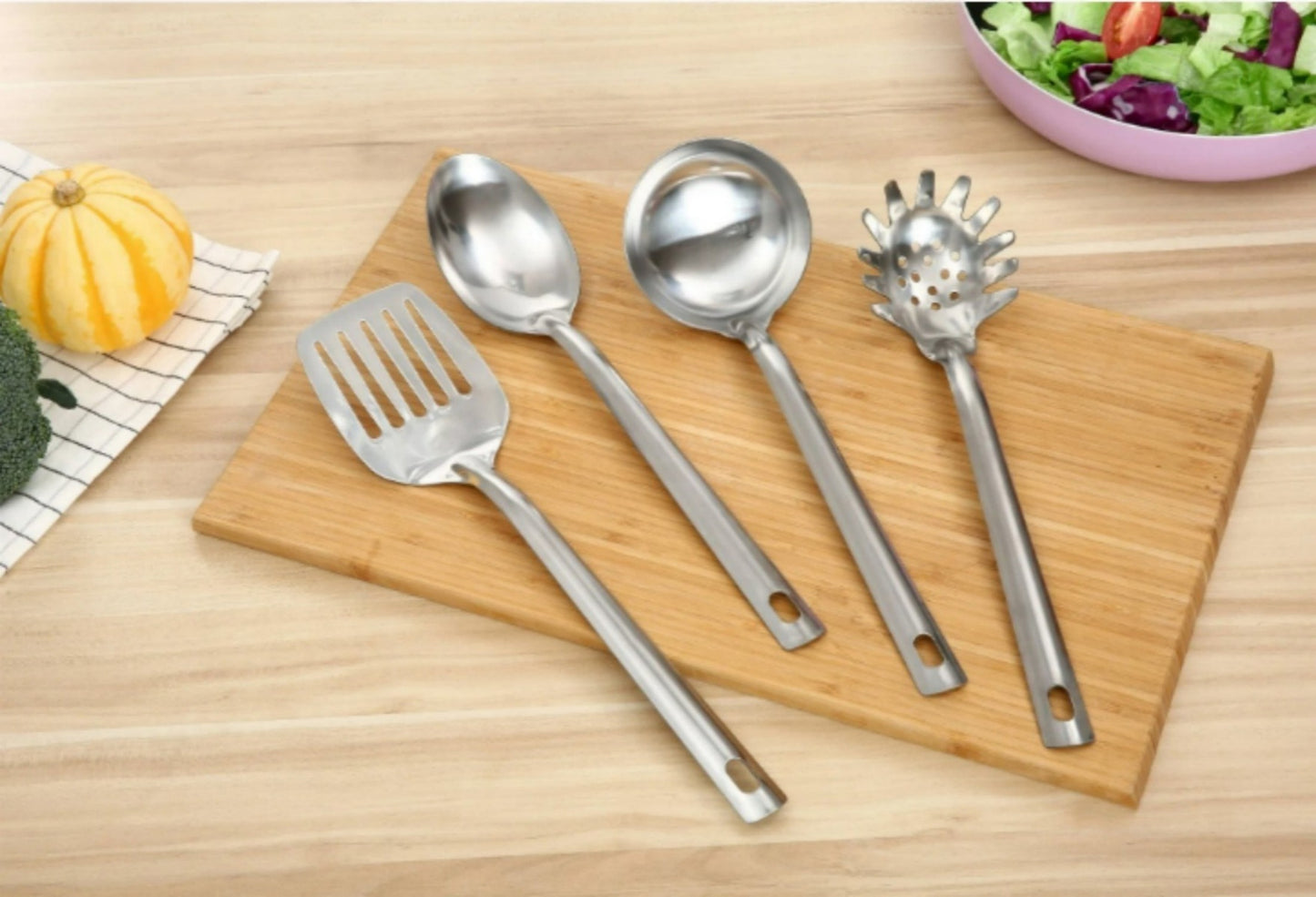LunaLulinlk Stainless Steel 4-Piece Kitchen Utensil Set, Spatula, Slotted Spoon, Ladle and Pasta Spoon