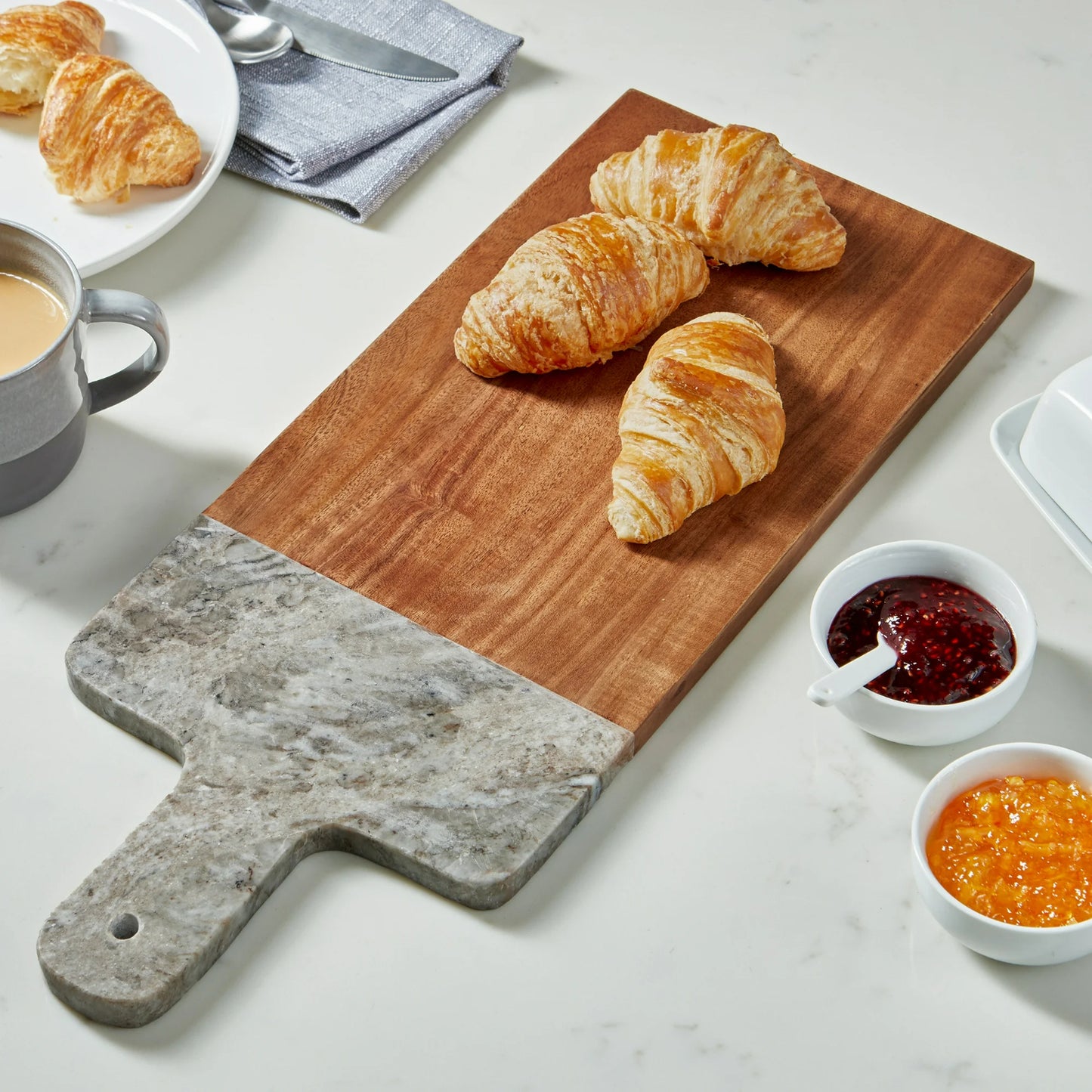 LunaLulinlk Natural Acacia Wood and Marble Charcuterie Platter