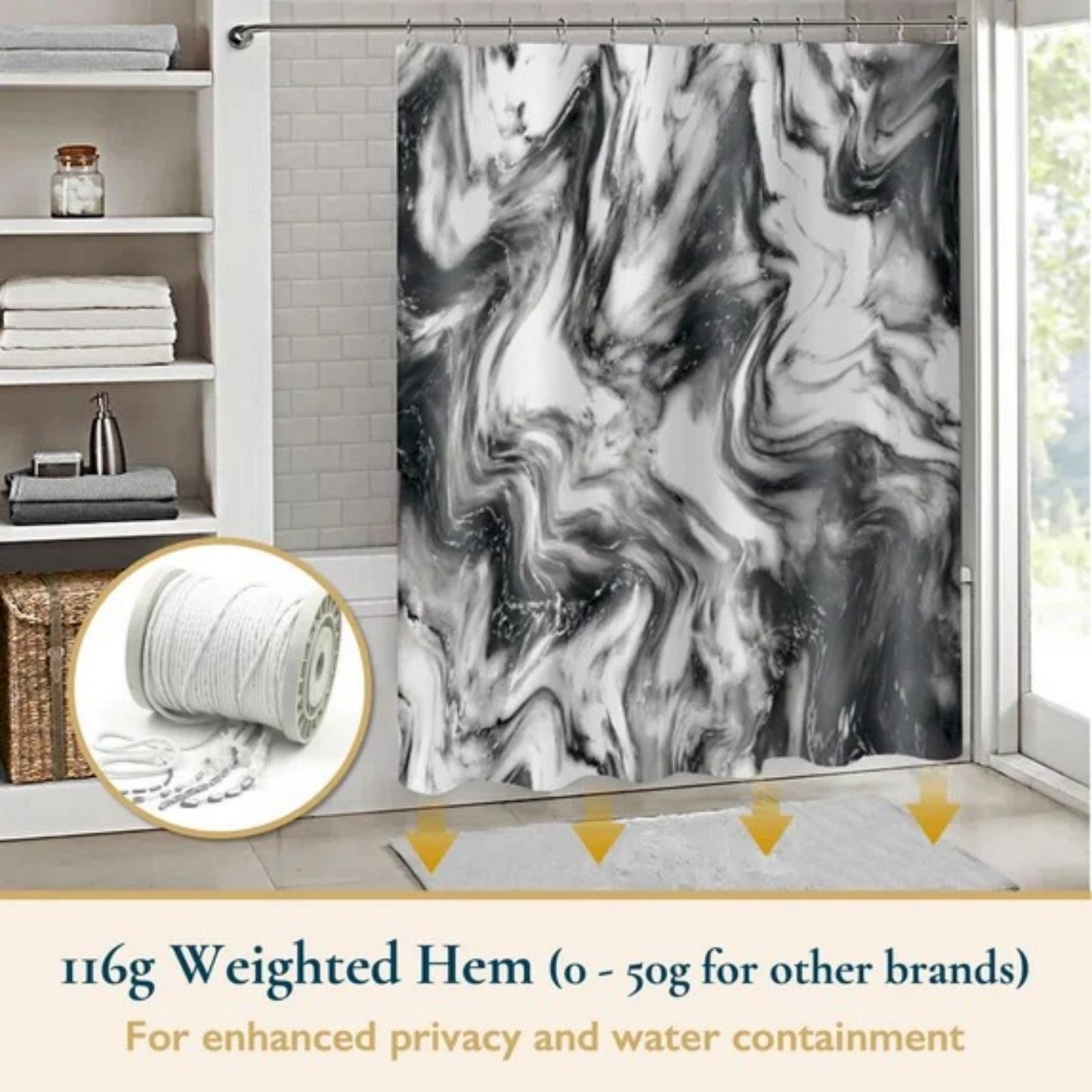LunaLulinlk Shower Curtain with Hooks – Heavy-Duty Mold/Mildew-Resistant