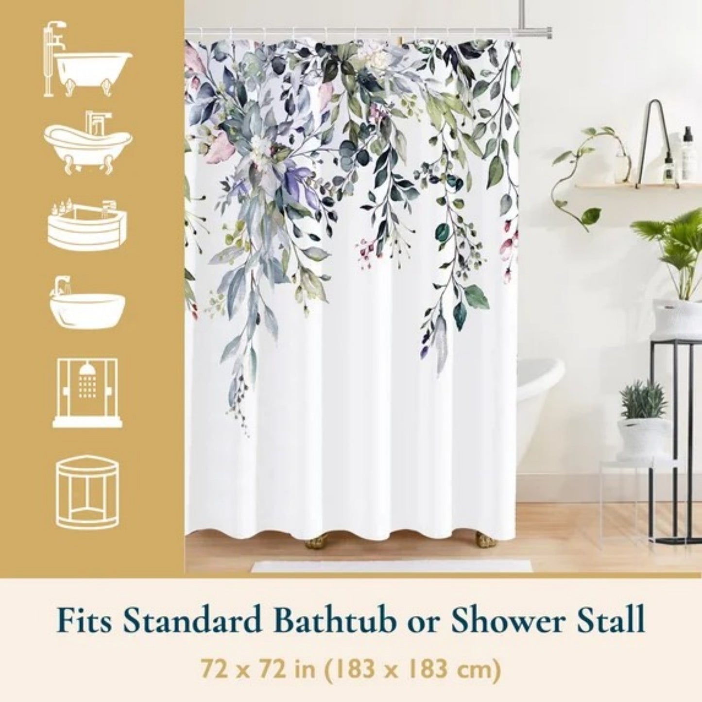LunaLulinlk Shower Curtain with Hooks – Heavy-Duty Mold/Mildew-Resistant