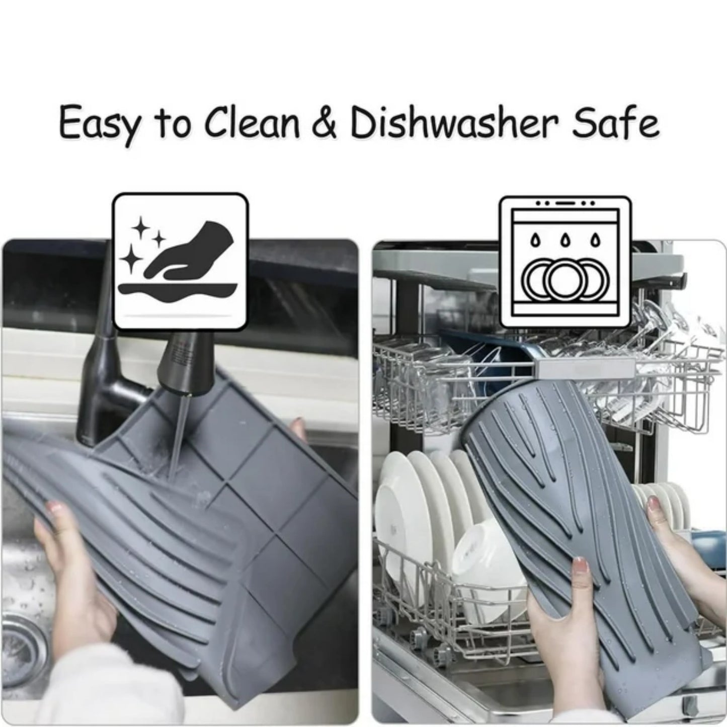 LunaLulinlk Silicone Dish Drying Mat for Kitchen Counter, Drying Mat with Drain Lid, Dish Drying Pad for Multiple Usage (16”X13”Grey )