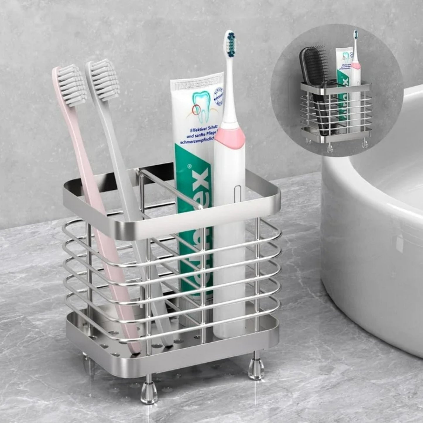 LunaLulinlk Toothbrush Holders Stainless Steel Electric Toothbrush Holder Wall Mounted, Shower Toothbrush Toothpaste Holder, 2 Slots, Silver