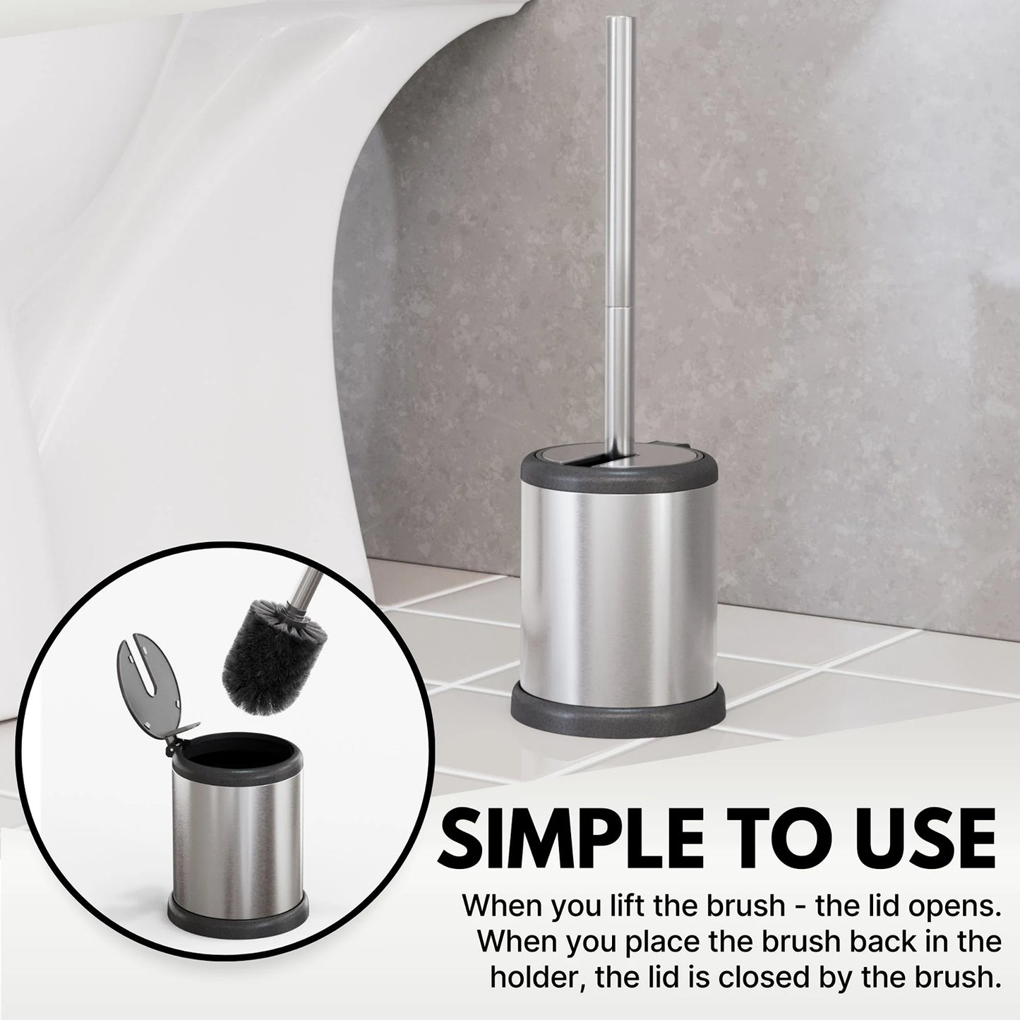 LunaLulinlk Toilet brush and holder set, stainless steel, chrome-plated