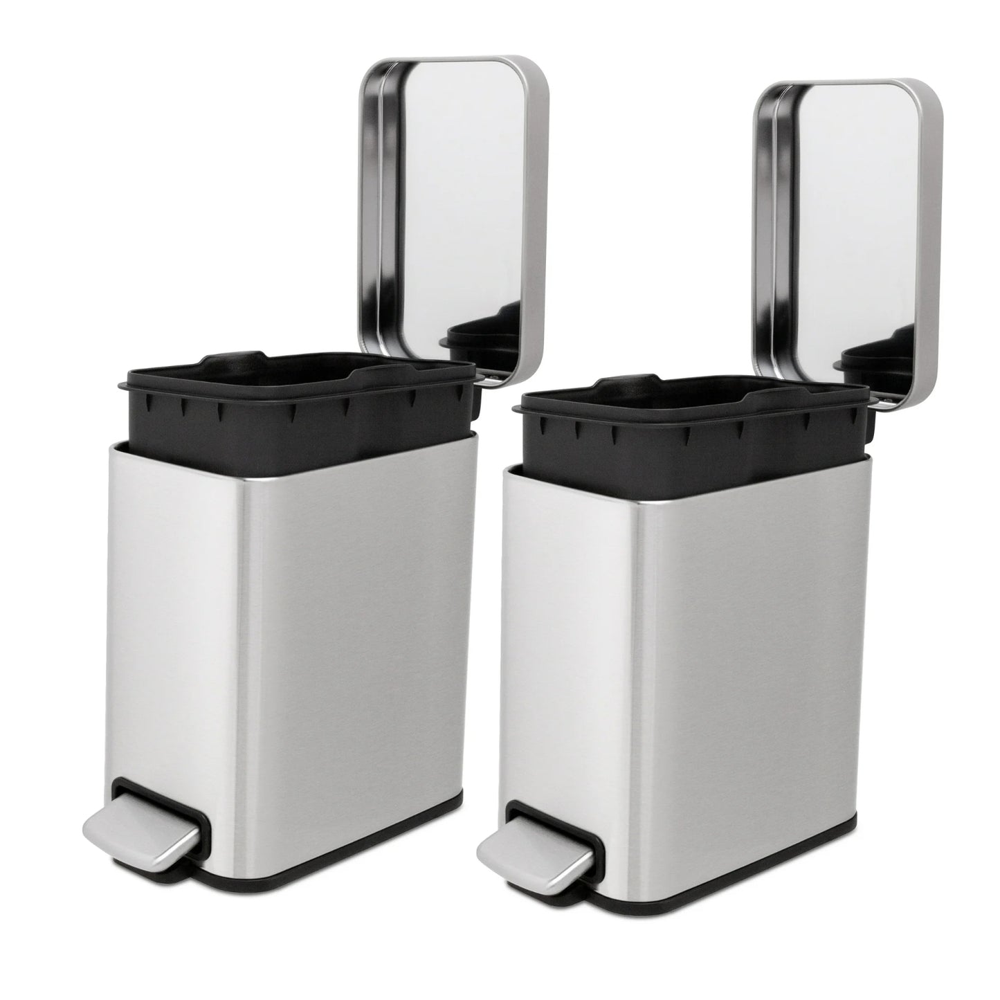 LunaLulinlk Silver Stainless Steel 1.3 Gallon Trash Can Set of Two, Slim Step-Up Bathroom Trash Can