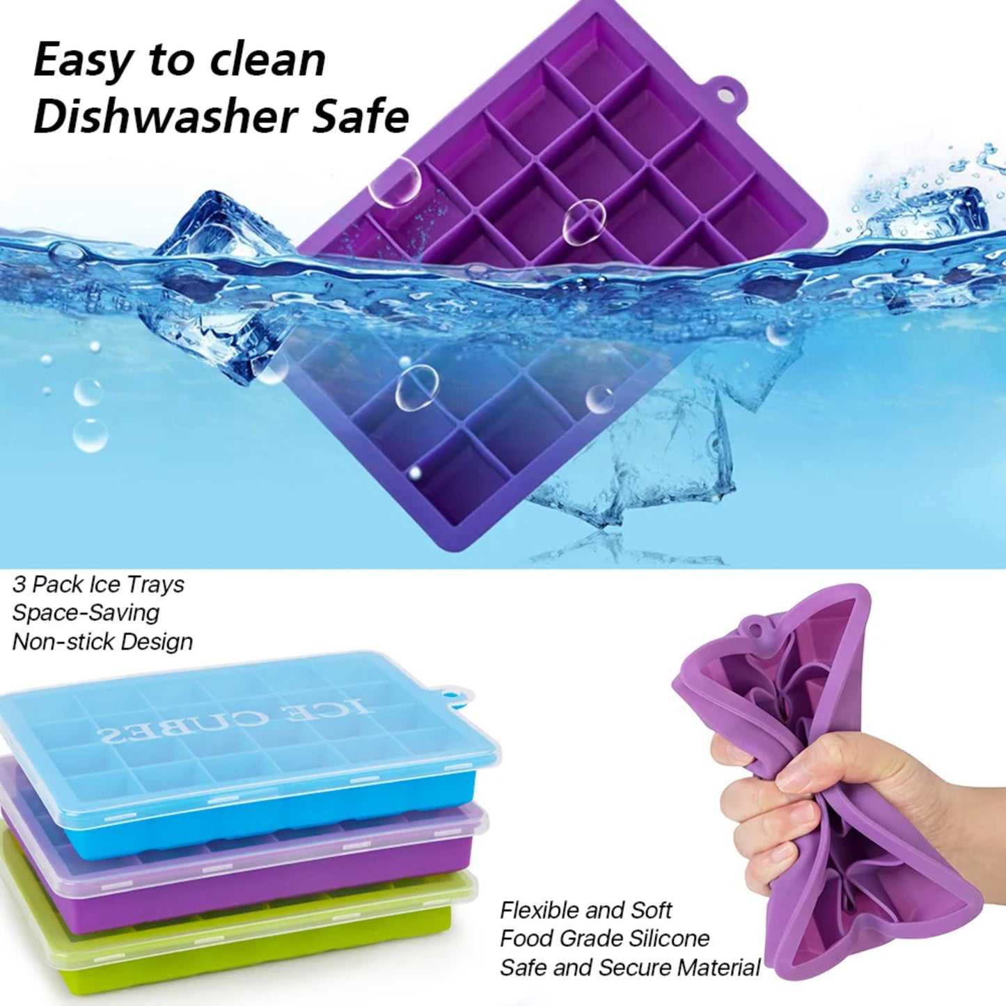 LunaLulinlk Silicone Ice Cubes with Lids for Freezers 3 Pack Mini Ice Cubes 24 Ice Cubes per Cube for Cocktails Whiskey Chocolate