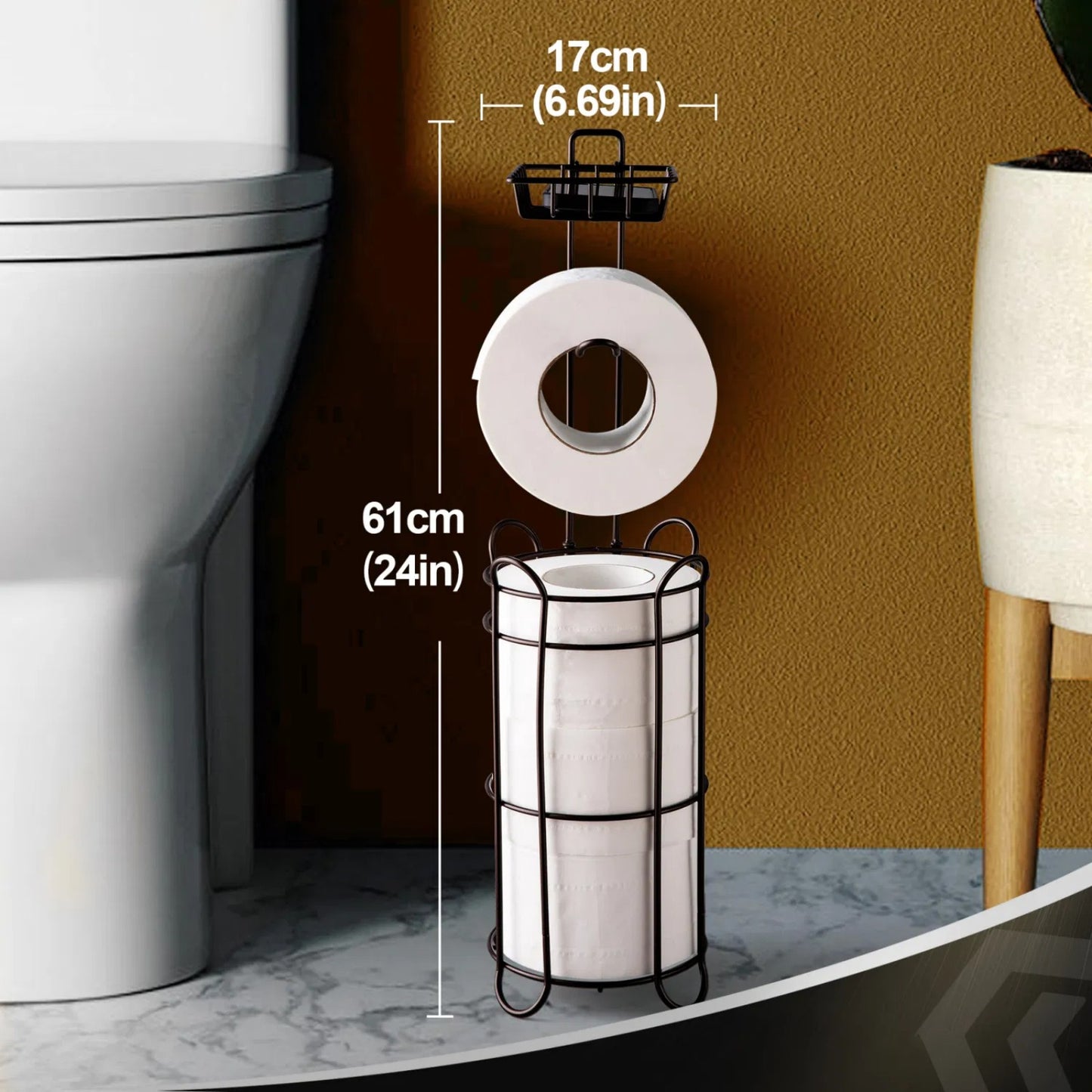 LunaLulinlk Toilet Paper Holder with Shelf for Large Rolls of Toilet Paper and Cell Phone, Brown