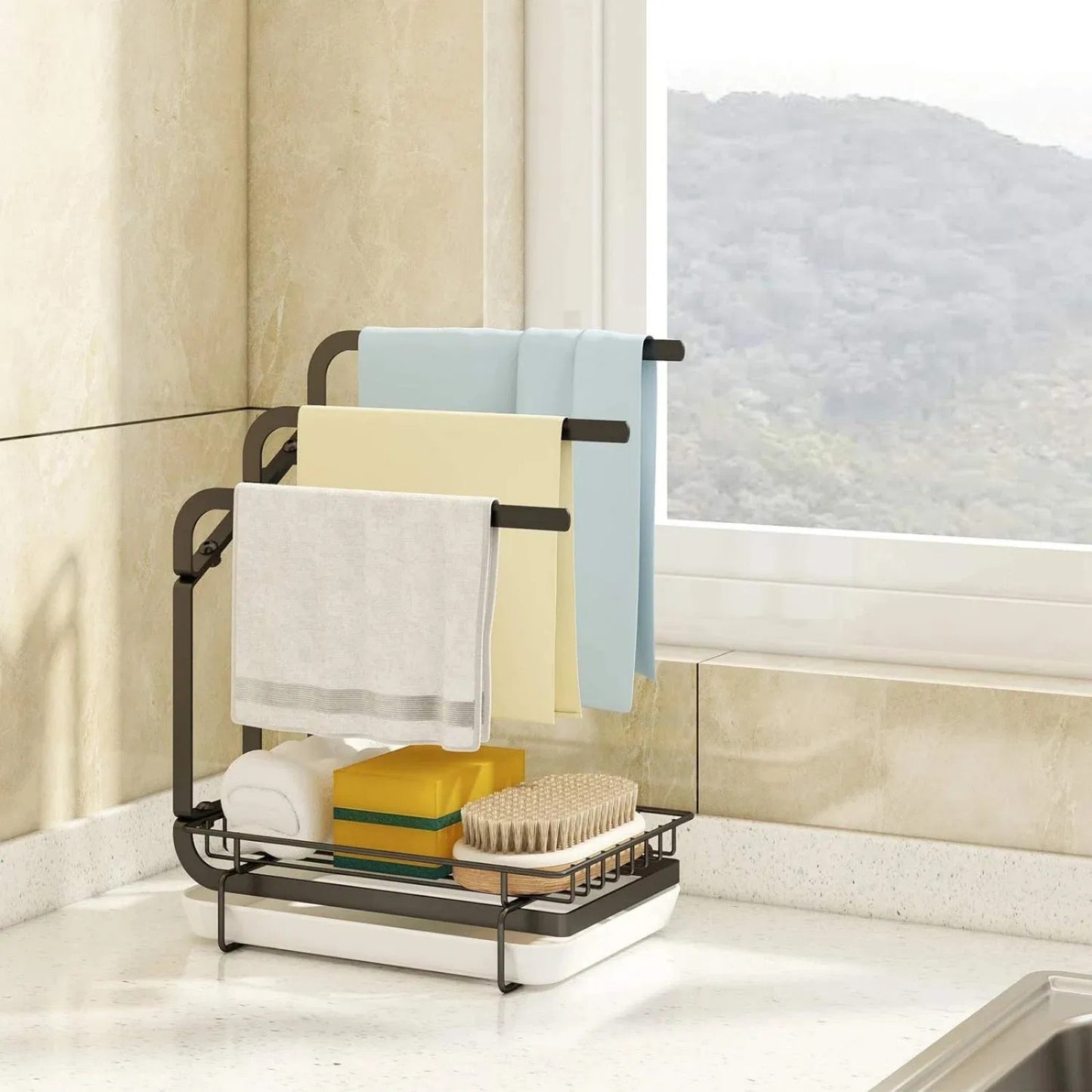 LunaLulinlk Stainless Steel Kitchen Sink Storage Rack, Dishcloth, Soap Brush, Sponge Storage Rack