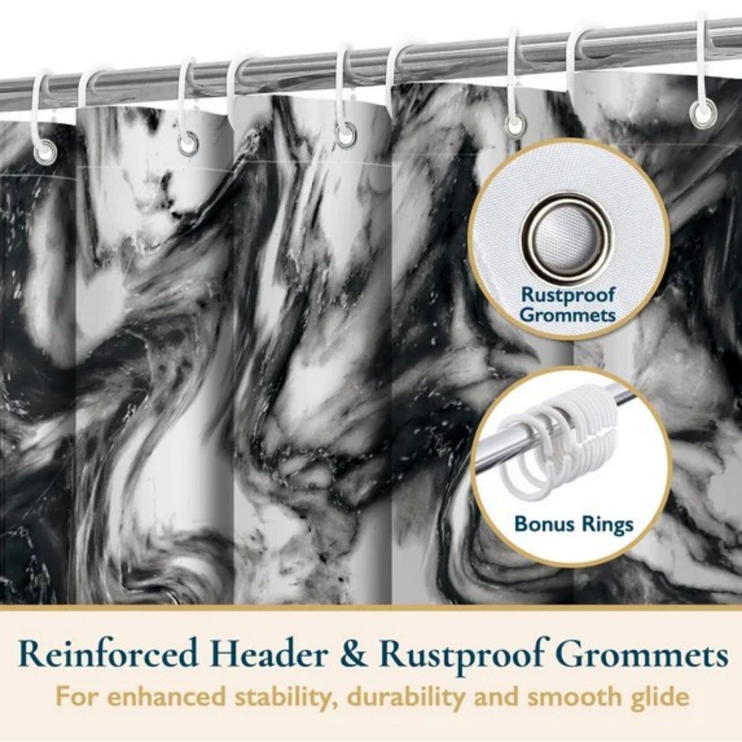 LunaLulinlk Shower Curtain with Hooks – Heavy-Duty Mold/Mildew-Resistant