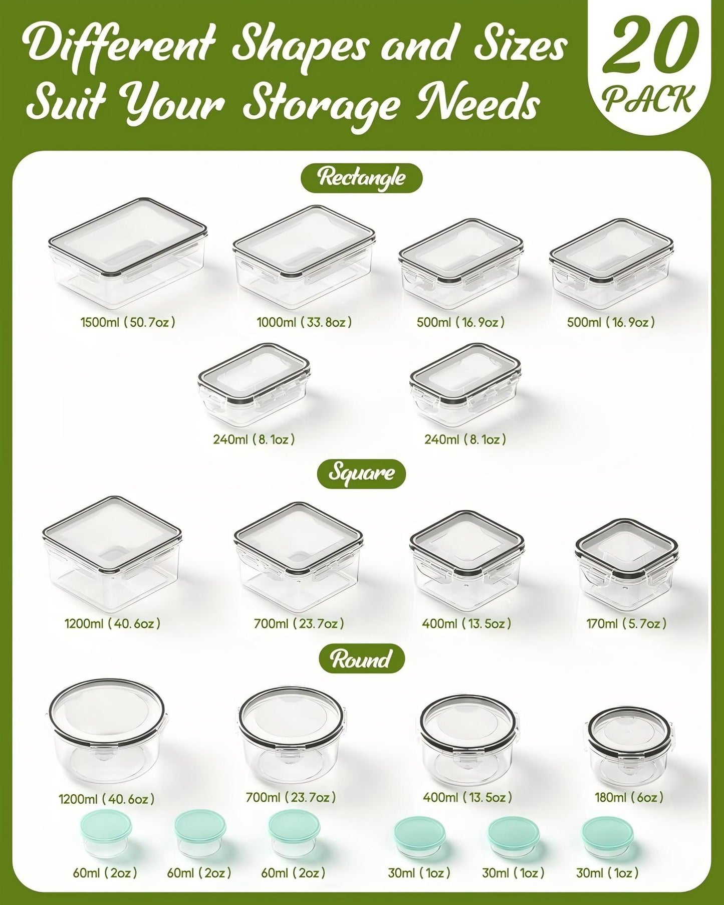 40-piece set of food storage containers made of food-grade polyethylene and silicone, microwave safe, leak-proof meal containers, with labels and pens