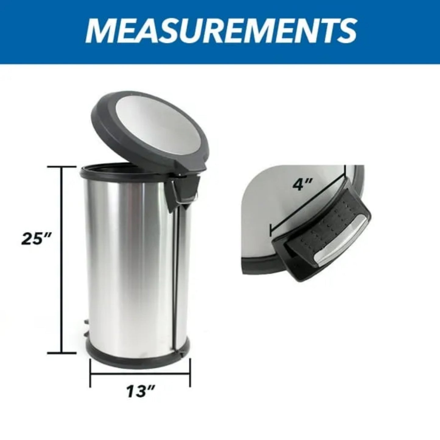 LunaLulinlk Stainless Steel 10.5 Gallon Trash Can Round Step Kitchen Trash Can