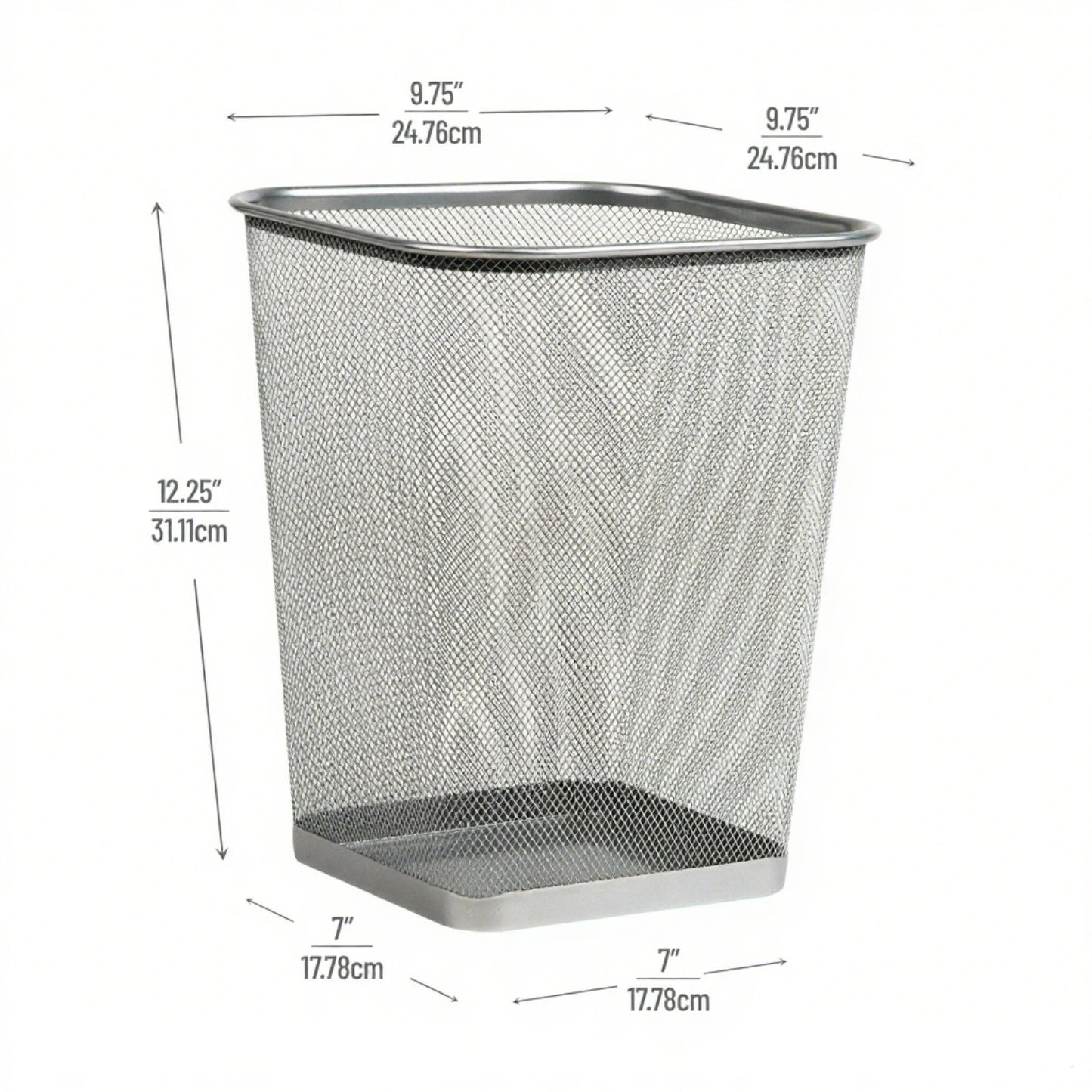 LunaLulinlk Silver Metal Mesh Trash Bin Wastepaper Basket, Set of Two, Square, Office Use