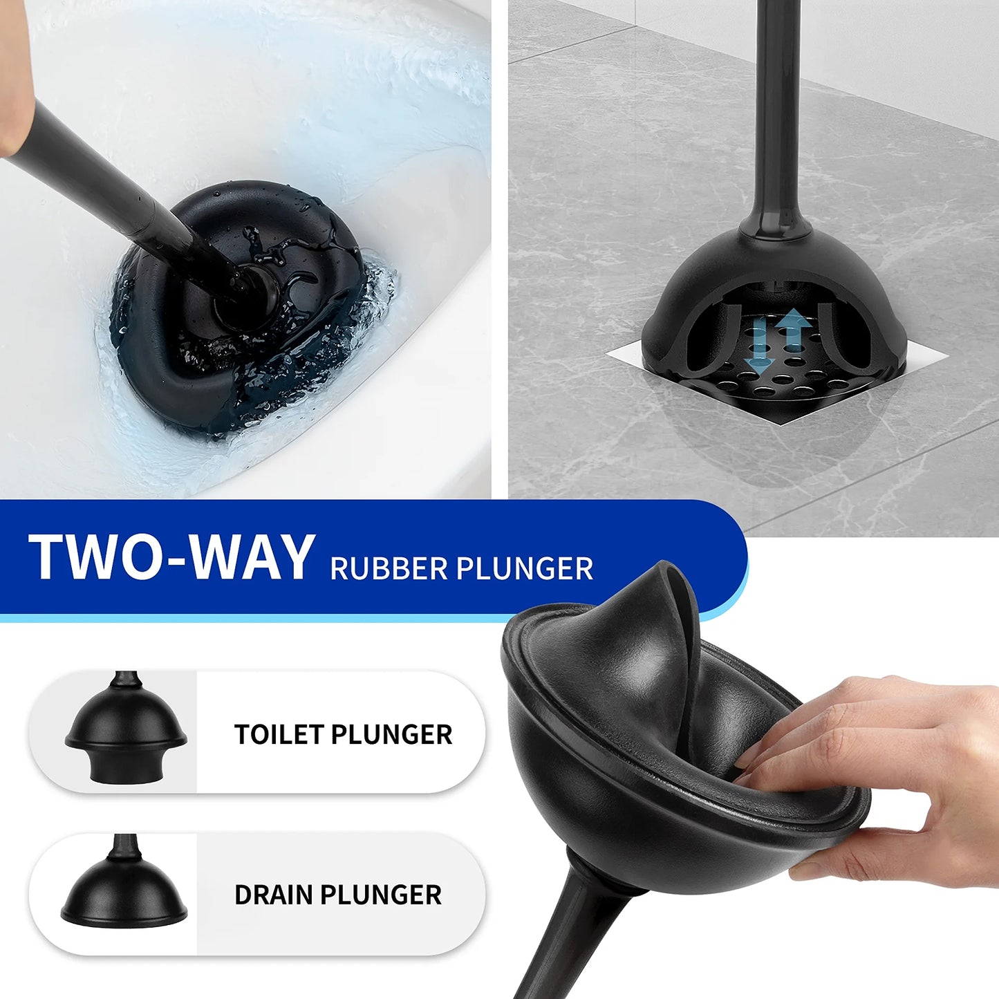 LunaLulinlk Toilet Plunger and Toilet Brush Set with Holder, Bathroom Cleaning, Black, 1 Set, Suitable for Adults