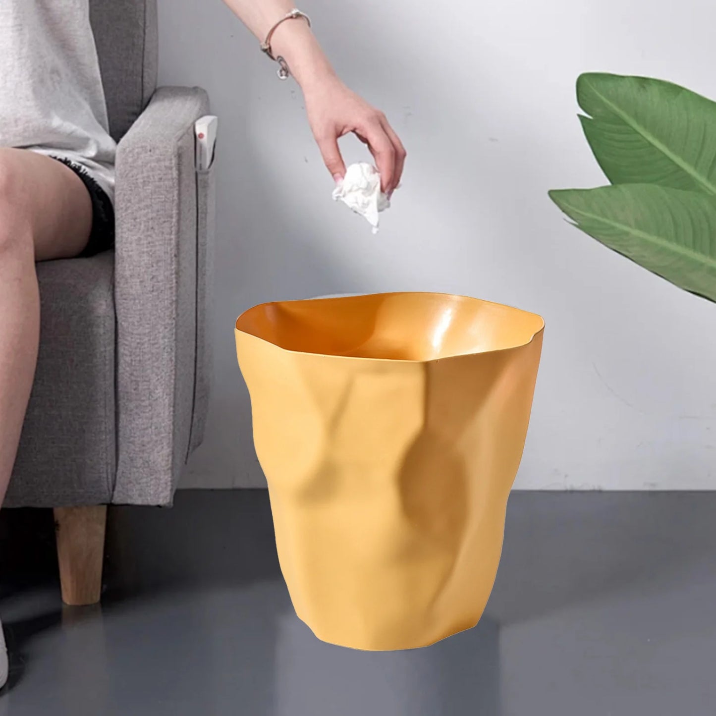 LunaLulinlk Yellow 2.64 Gallon Bathroom Trash Can, Small Trash Can for Kitchen, Bathroom, Office, Bedroom, Living Room Trash Can