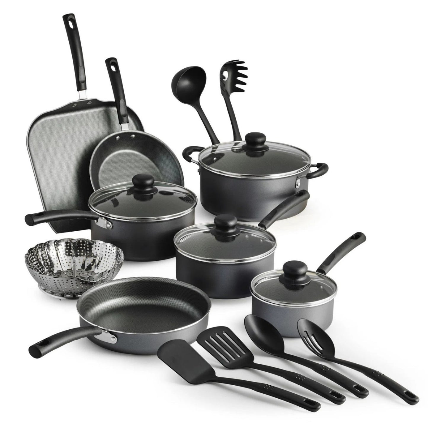 LunaLulink 18 Piece Non-stick Cookware Set, Steel Gray