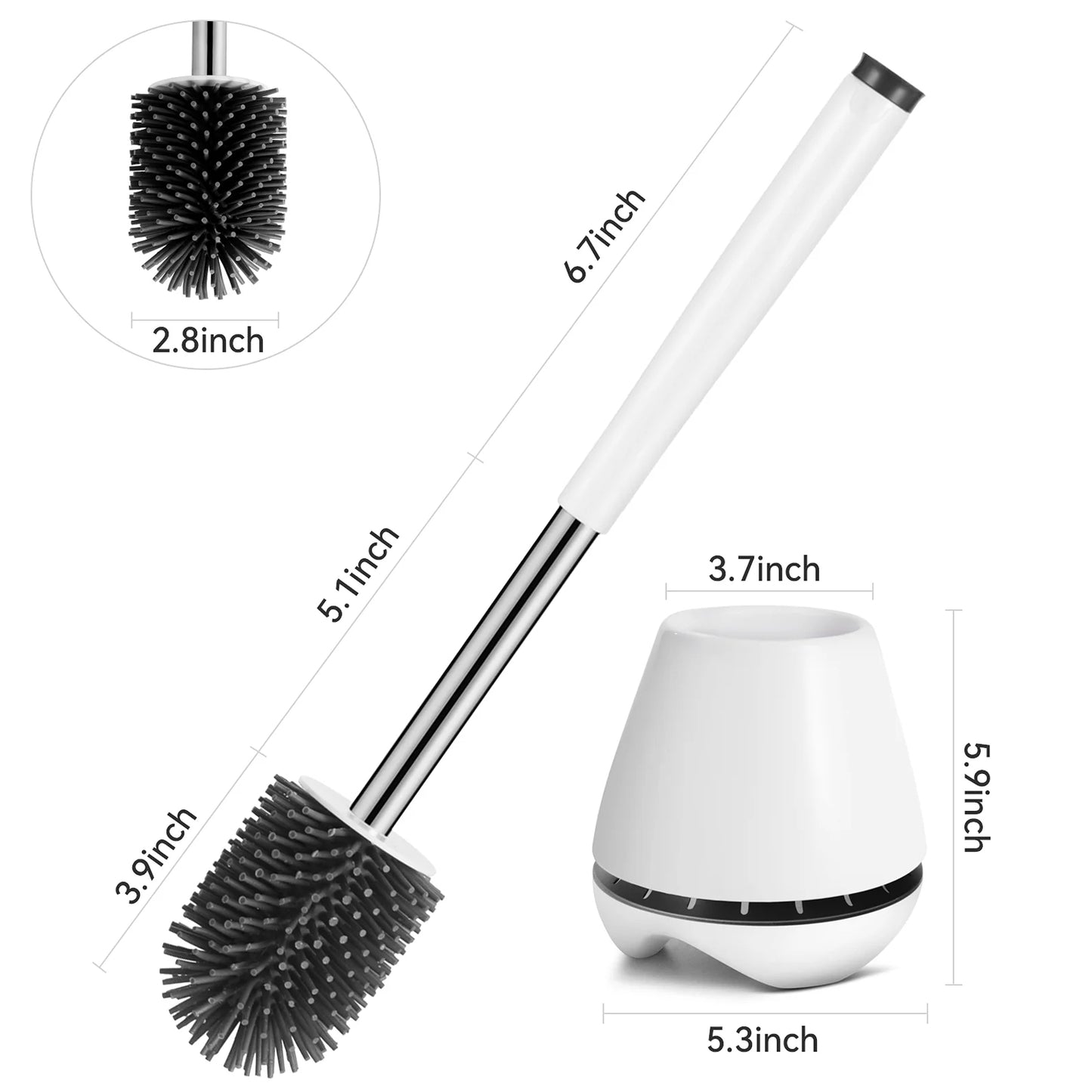 LunaLulinlk Toilet Bowl Brush and Holder - Toilet Cleaner Brush with Aluminum Long Handle, Bathroom Accessories Set, White