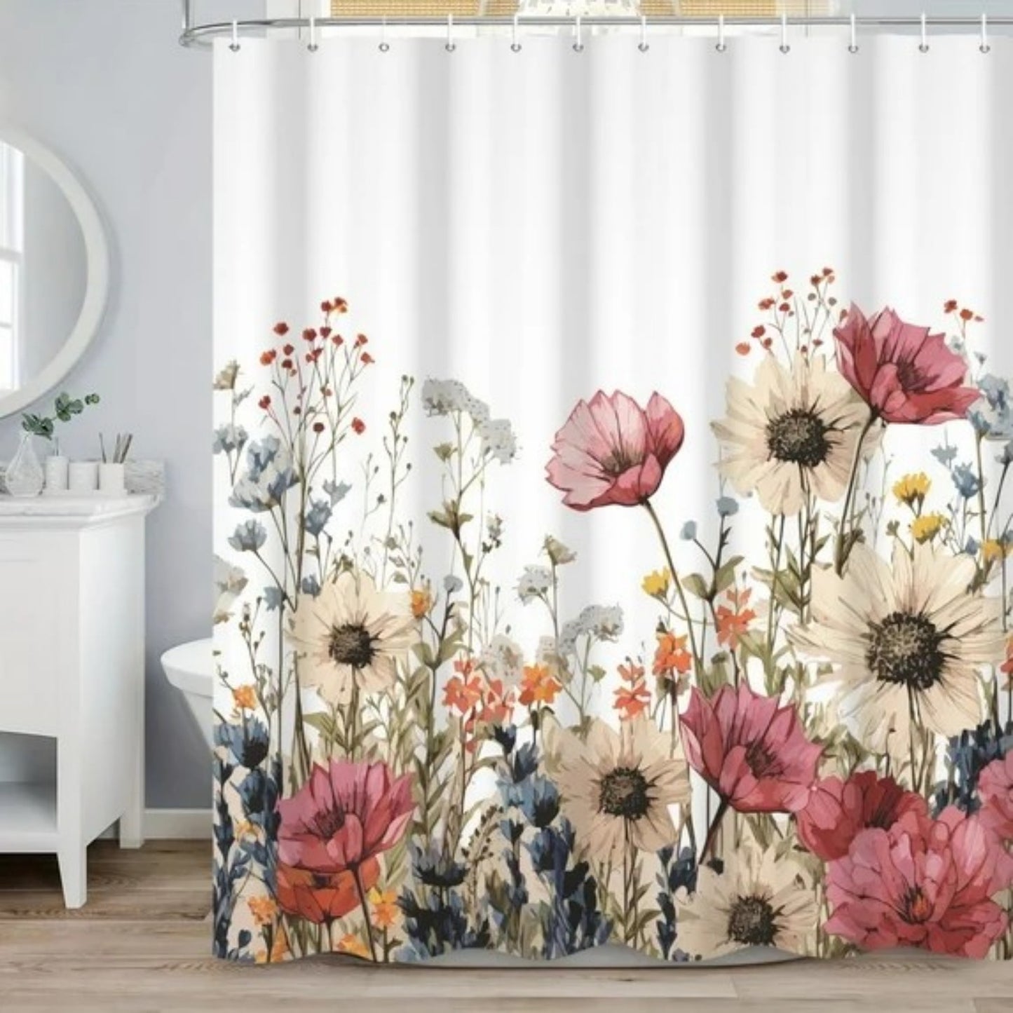LunaLulinlk Spring Floral Shower Curtain, Flowers Waterproof Polyster Bathroom Curtain