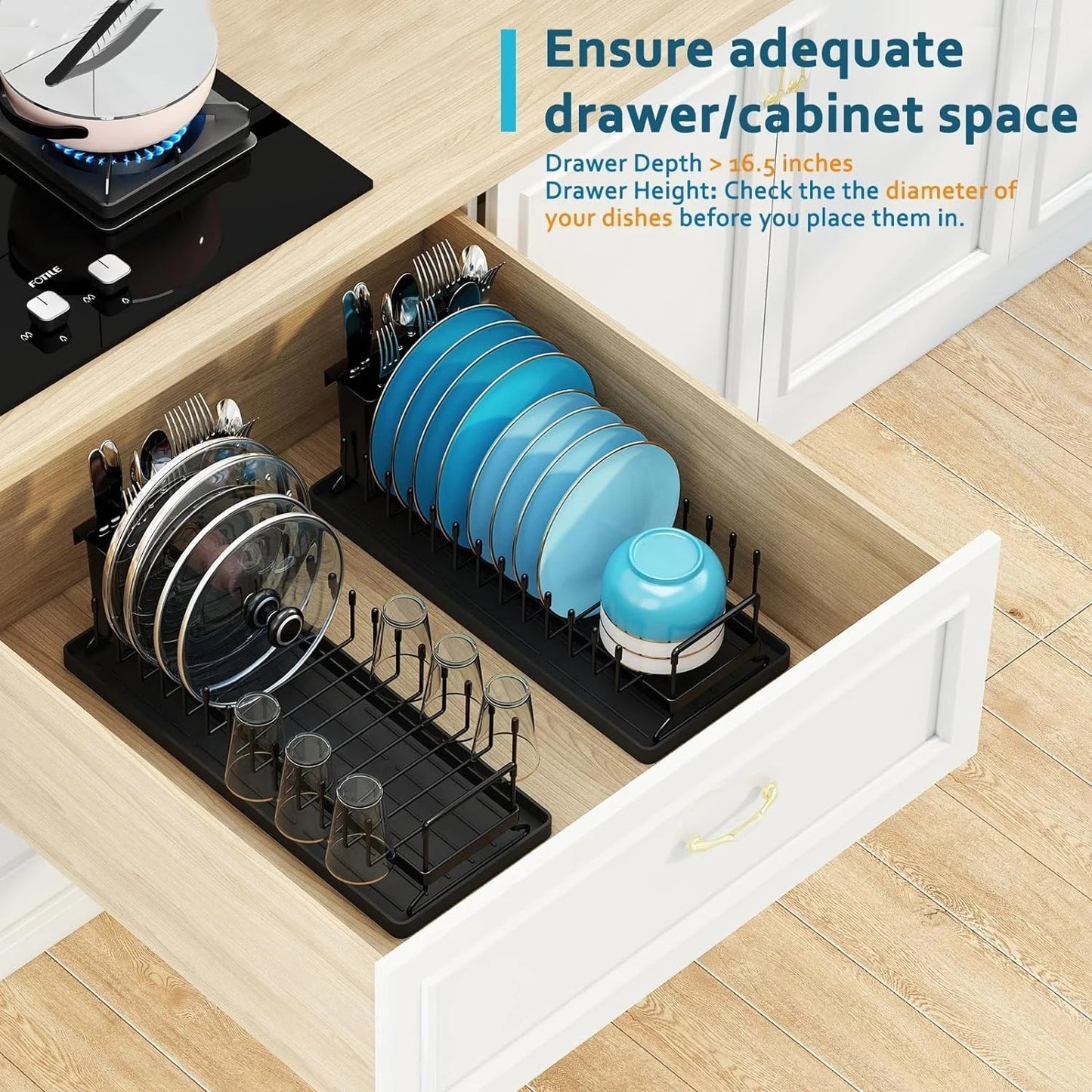 LunaLulinlk Small Dish Drying Rack - Compact Dish Rack for Kitchen Counter with Silicone Dish Drying Mat, Stainless Steel Dish Drainer