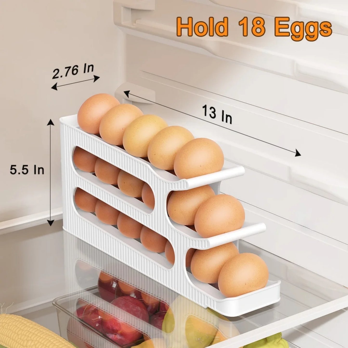 LunaLulinlk Space Saving Egg Holder for Refrigerator, Holds up to 18 Eggs, Plastic, White