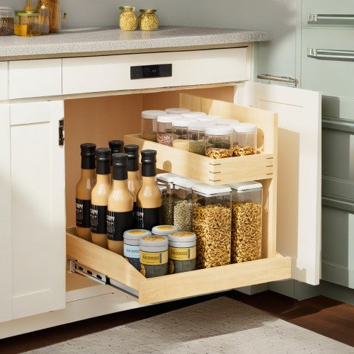 LunaLulinlk Under Sink Organizers and Storage 22½" W x 21" D, 2 Tier Pull Out Cabinet Organizer with Soft Close