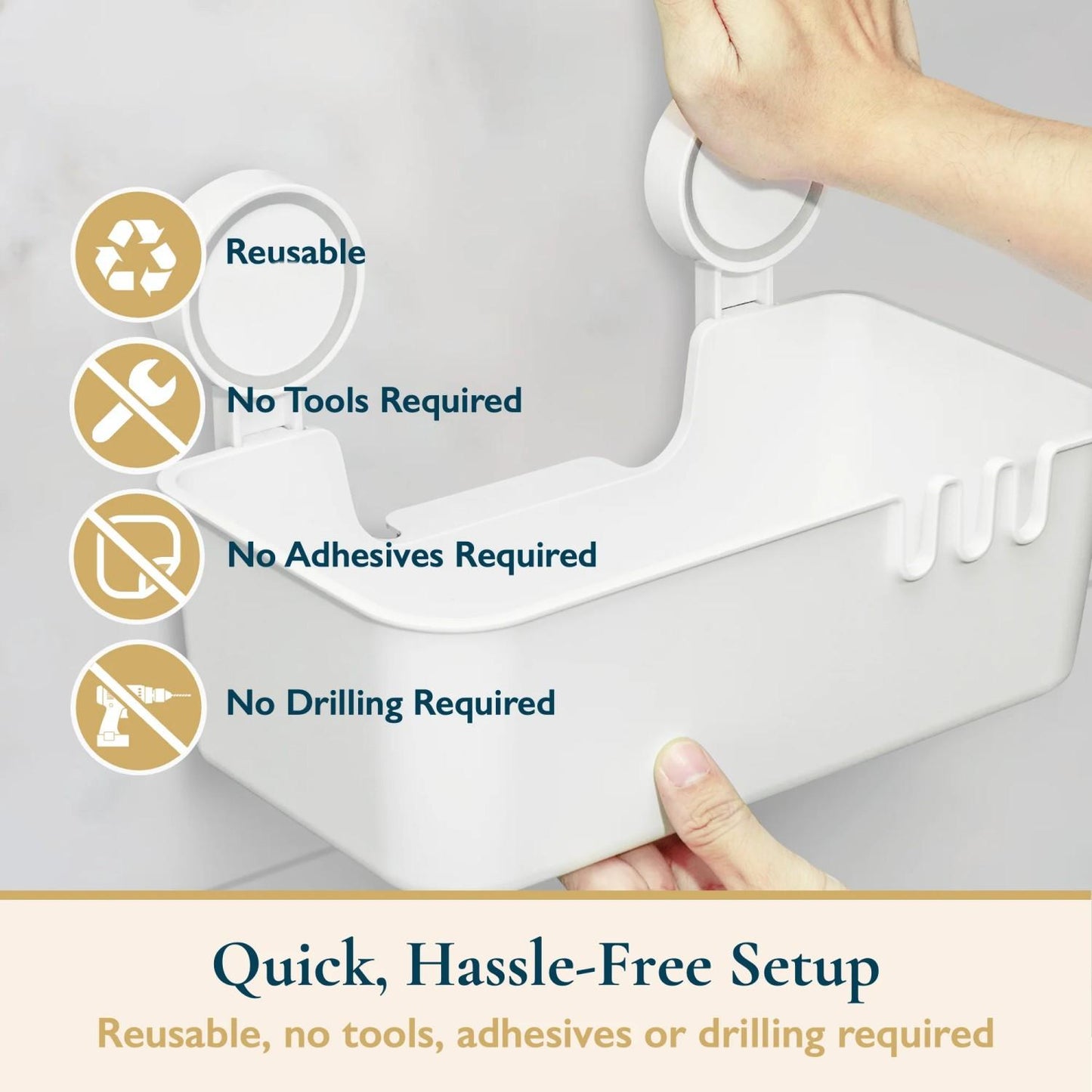 LunaLulinlk Suction Cup Shower Caddy Durable Bathroom Shelf Organizer, Removable Plastic Bathtub Caddy Holds Up to 22 lbs, White